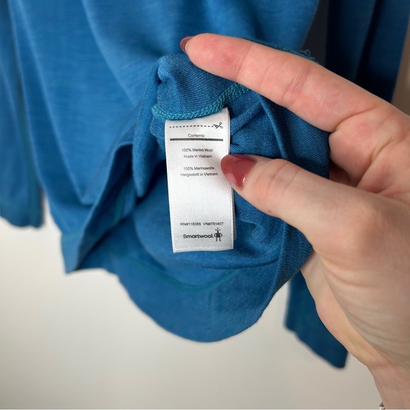 Smartwool 100% Merino Wool Quarter Zip Long Blue Long Sleeve Base Layer Large - Picture 7 of 8